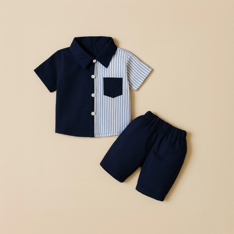 Setelan Kemeja Kombinasi Kantong Salur